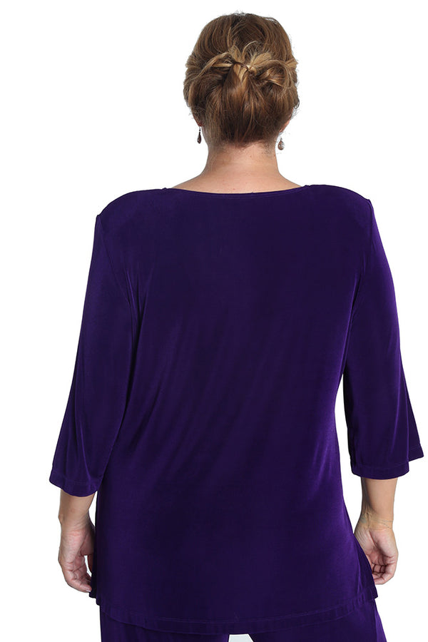 Vikki Vi Classic Royal Purple V Neck 3 4 Sleeve Tunic