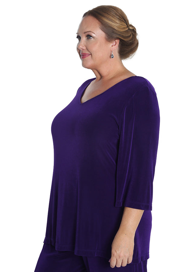 Vikki Vi Classic Royal Purple V Neck 3 4 Sleeve Tunic