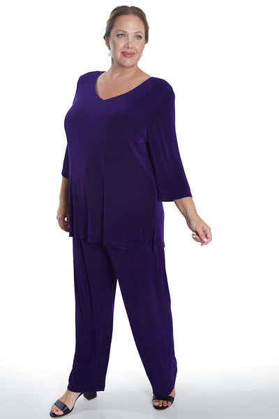 Vikki Vi Classic Royal Purple V-Neck 3/4 Sleeve Tunic