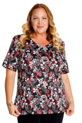 Vikki Vi Jersey Red Paisley V-Neck Short Sleeve Tunic