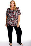 Vikki Vi Jersey Red Paisley V-Neck Short Sleeve Tunic