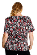 Vikki Vi Jersey Red Paisley V-Neck Short Sleeve Tunic