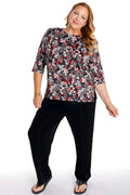 Vikki Vi Jersey Red Paisley 3/4 Sleeve Top