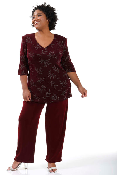 Vikki Vi Classic Shiraz Sparkle V-Neck 3/4 Sleeve Tunic