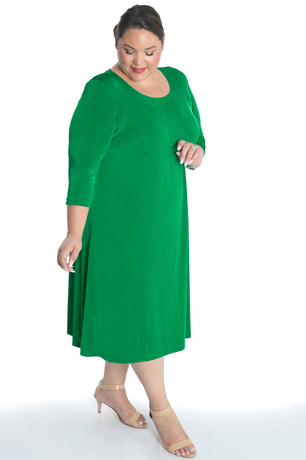 Vikki Vi Silky Classic Emerald 3 4 Sleeve A Line Dress