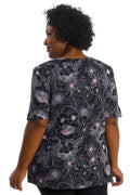 Vikki Vi Jersey Fuchsia Floral Short Sleeve Tunic