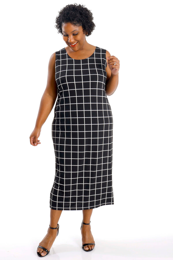 Vikki Vi Jersey Window Pane Maxi Tank Dress