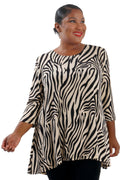 Vikki Vi Jersey Ivory Zebra 2 Pocket Swing Tunic