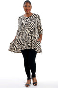 Vikki Vi Jersey Ivory Zebra 2 Pocket Swing Tunic