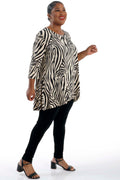 Vikki Vi Jersey Ivory Zebra 2 Pocket Swing Tunic