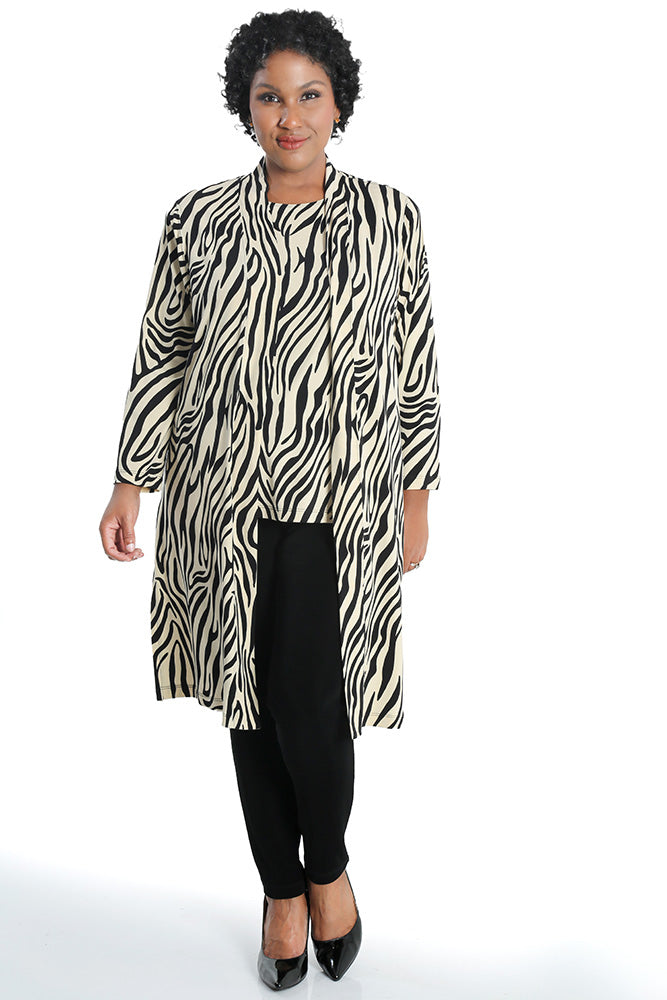 Vikki Vi Jersey Ivory Zebra Long Sleeve Kimono Duster | PlusbyDesign.com