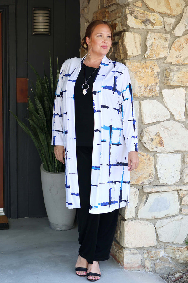 Vikki Vi Jersey Royal Splash Long Sleeve Kimono Duster