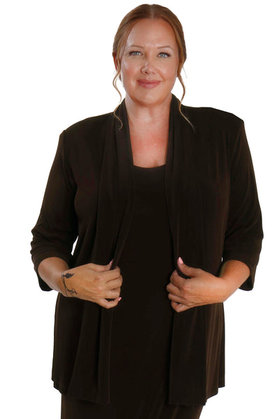 Vikki Vi Classic Chocolate 3/4 Sleeve Kimono Jacket