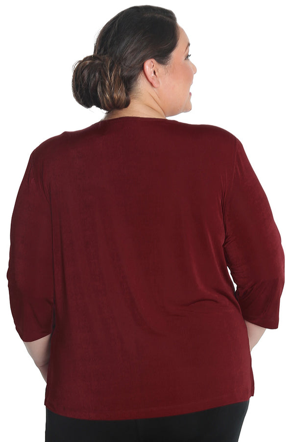 Vikki Vi Silky Classic Wine 3 4 Sleeve Top