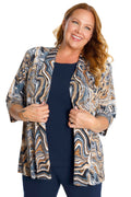 Vikki Vi Jersey Earth Swirl 3/4 Sleeve Kimono Jacket