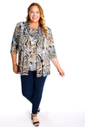 Vikki Vi Jersey Earth Swirl 3/4 Sleeve Kimono Jacket