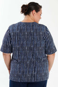 Vikki Vi Jersey Navy Pinstripe Short Sleeve Tunic