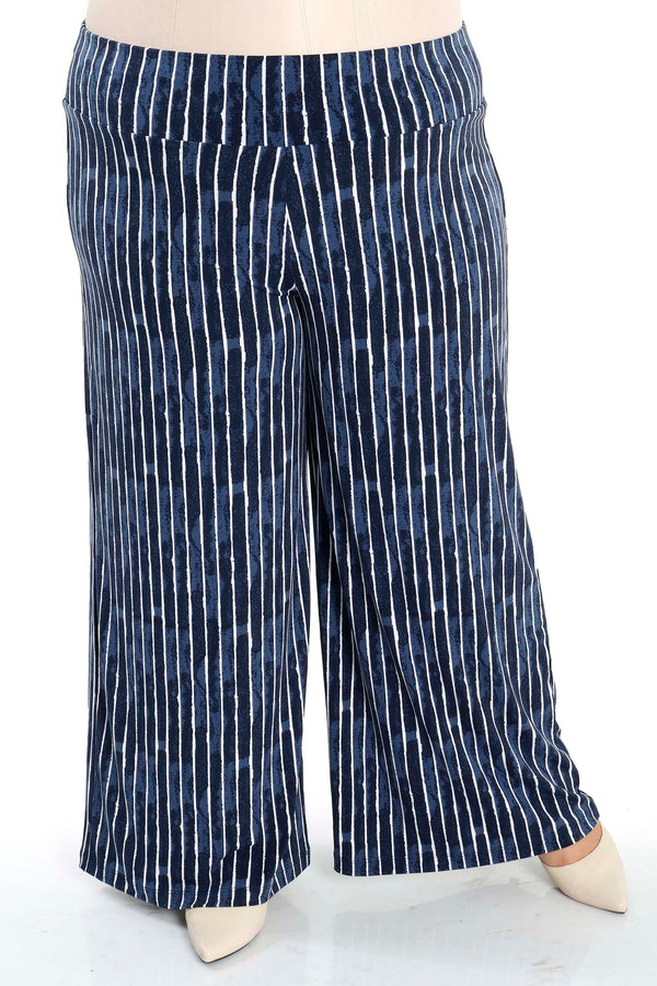 Vikki Vi Jersey Navy Pinstripe Wide Leg Pant