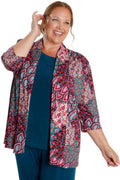 Vikki Vi Jersey Teal Paisley 3/4 Sleeve Kimono Jacket