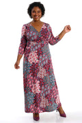 Vikki Vi Jersey Teal Paisley Faux Wrap Maxi Dress