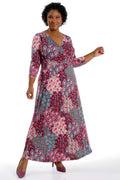 Vikki Vi Jersey Teal Paisley Faux Wrap Maxi Dress