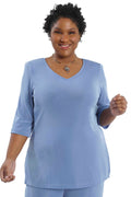 Vikki Vi Classic Powder Blue V-Neck 3/4 Sleeve Tunic