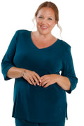 Vikki Vi Classic Deep Teal V-Neck 3/4 Sleeve Tunic