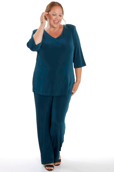 Vikki Vi Classic Deep Teal V-Neck 3/4 Sleeve Tunic