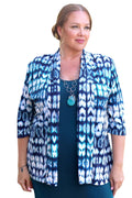 Vikki Vi Jersey Blue Tribal 3/4 Sleeve Kimono Jacket