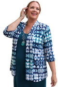 Vikki Vi Jersey Blue Tribal 3/4 Sleeve Kimono Jacket