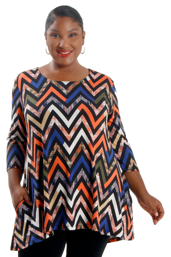 Vikki Vi Jersey Chevron 2 Pocket Swing Tunic