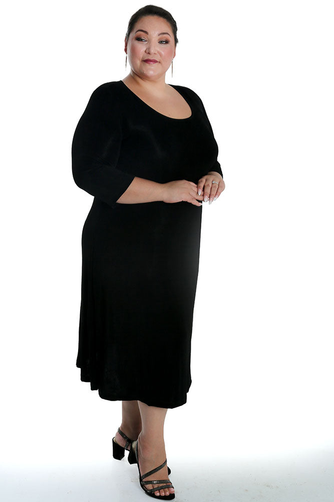 Vikki Vi Classic Black 3 4 Sleeve A Line Dress