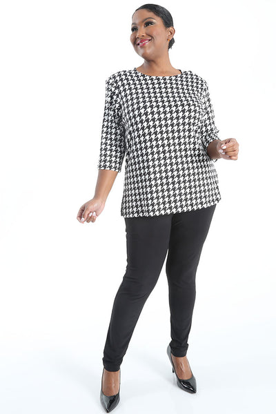 Vikki Vi Brushed Jersey Houndstooth 3/4 Sleeve Top