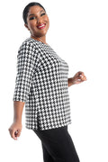 Vikki Vi Brushed Jersey Houndstooth 3/4 Sleeve Top