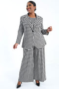 Vikki Vi Brushed Jersey Houndstooth Wide Leg Pull on Pant