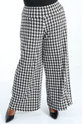 Vikki Vi Brushed Jersey Houndstooth Wide Leg Pull on Pant