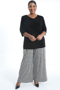 Vikki Vi Brushed Jersey Houndstooth Wide Leg Pull on Pant