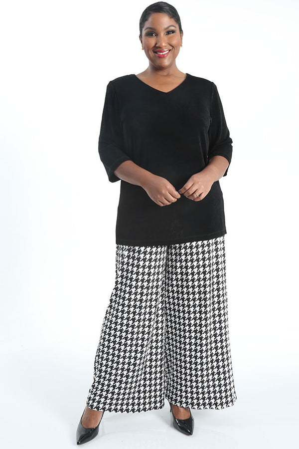 Vikki Vi Brushed Jersey Houndstooth Wide Leg Pull on Pant