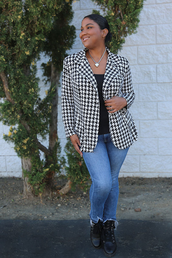 Vikki Vi Brushed Jersey Houndstooth Blazer