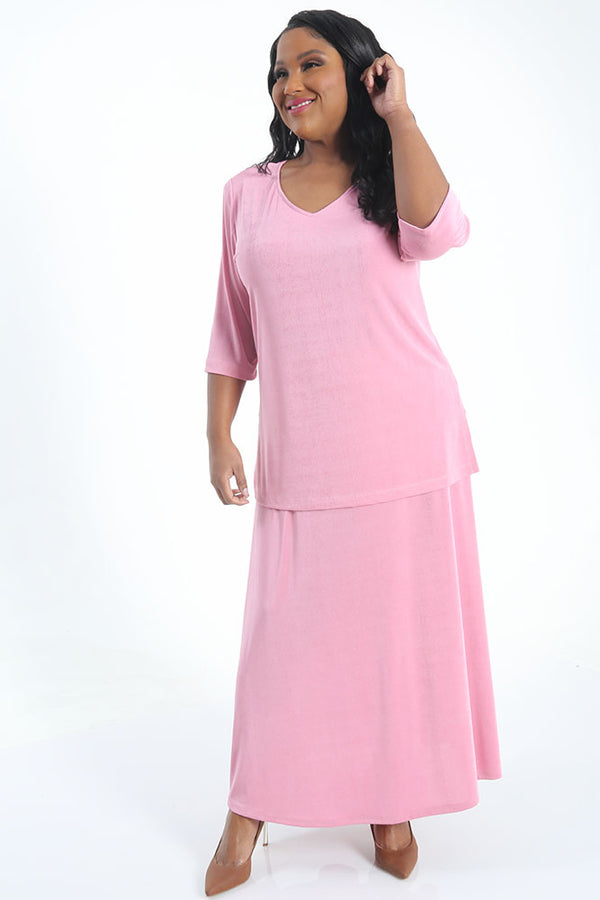 Vikki Vi Silky Classic Soft Pink Maxi Skirt