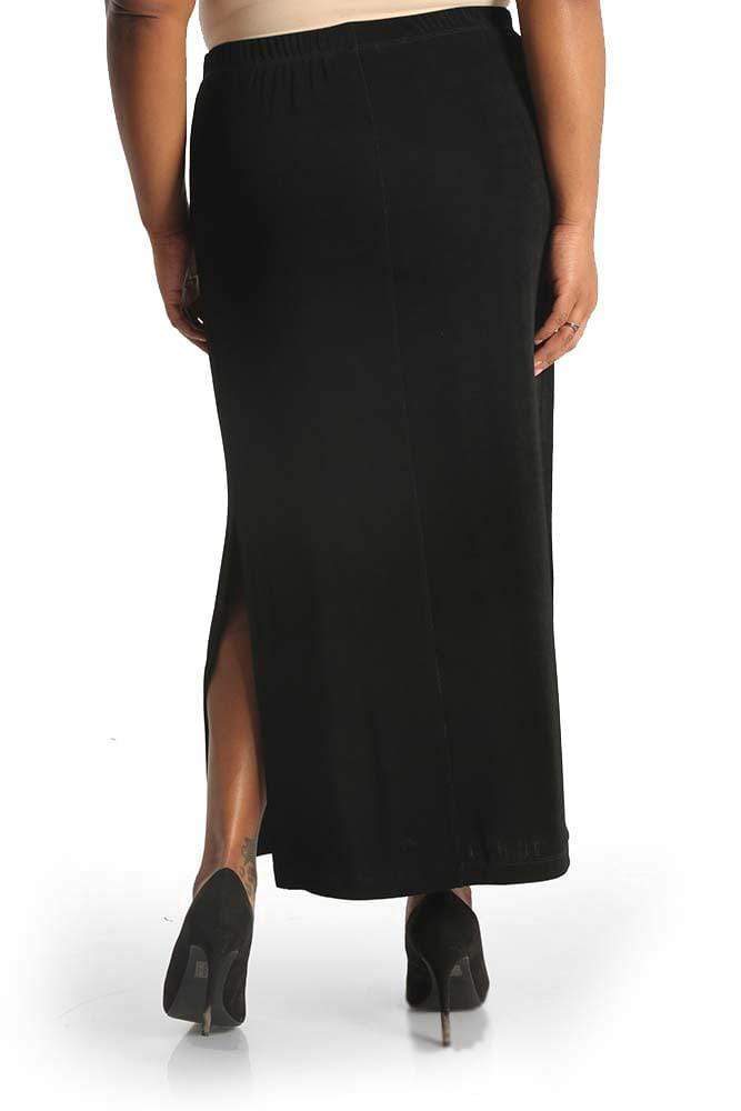 Vikki Vi Classic Black Side Slit Straight Maxi Skirt