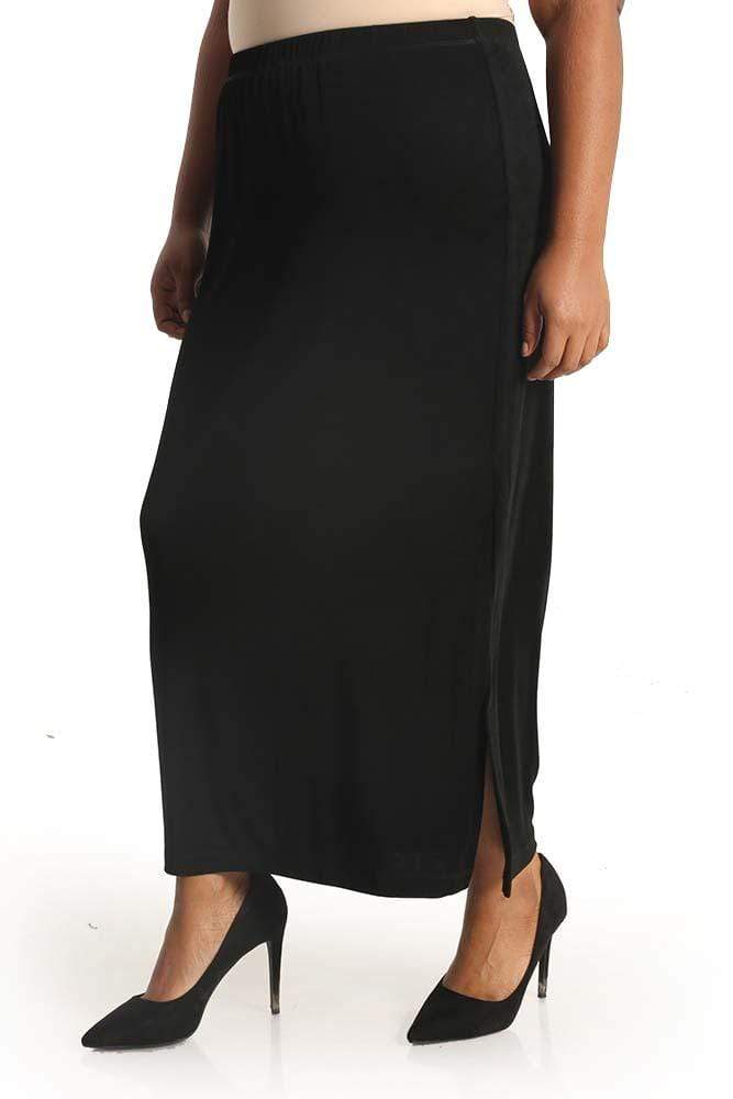 Vikki Vi Classic Black Side Slit Straight Maxi Skirt