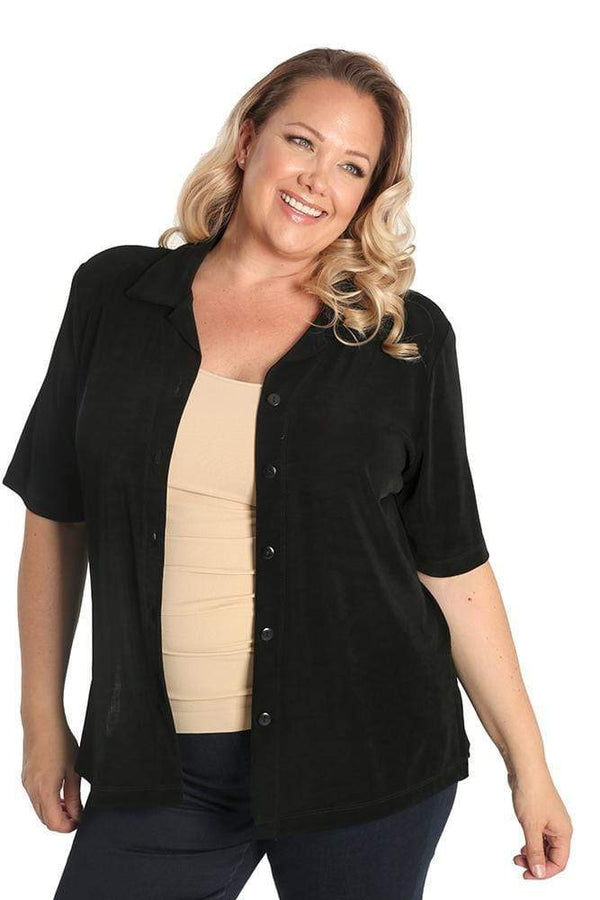 Tops Vikki Vi Classic Black Camp Shirt