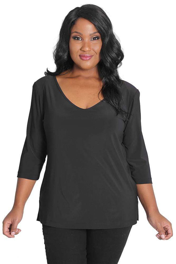 Vikki Vi Jersey Black Deep Scoop Neck Top | PlusbyDesign.com