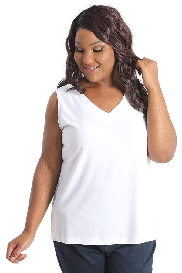 Tops Vikki Vi Jersey White V-Neck Tank