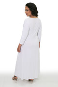 Vikki Vi Jersey White 3/4 Sleeve Faux Wrap Maxi Dress